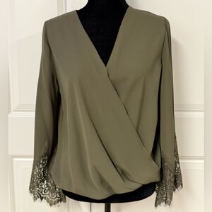 IZ Byer Faux Wrap Blouse With Lace Cuffs